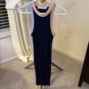 Grace Navy Midi Dress with Pastel Accents